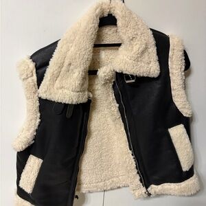 Black Faux Leather Vest with Cream Sherpa Lining